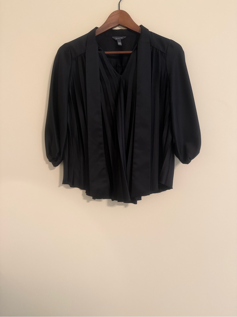The Limited Black Pleated Tie-Neck Blouse